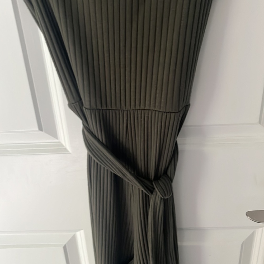 American Eagle Women's Ribbed Tie Waist Tank Jumpsuit in Olive Green sz XS - Picture 6 of 14